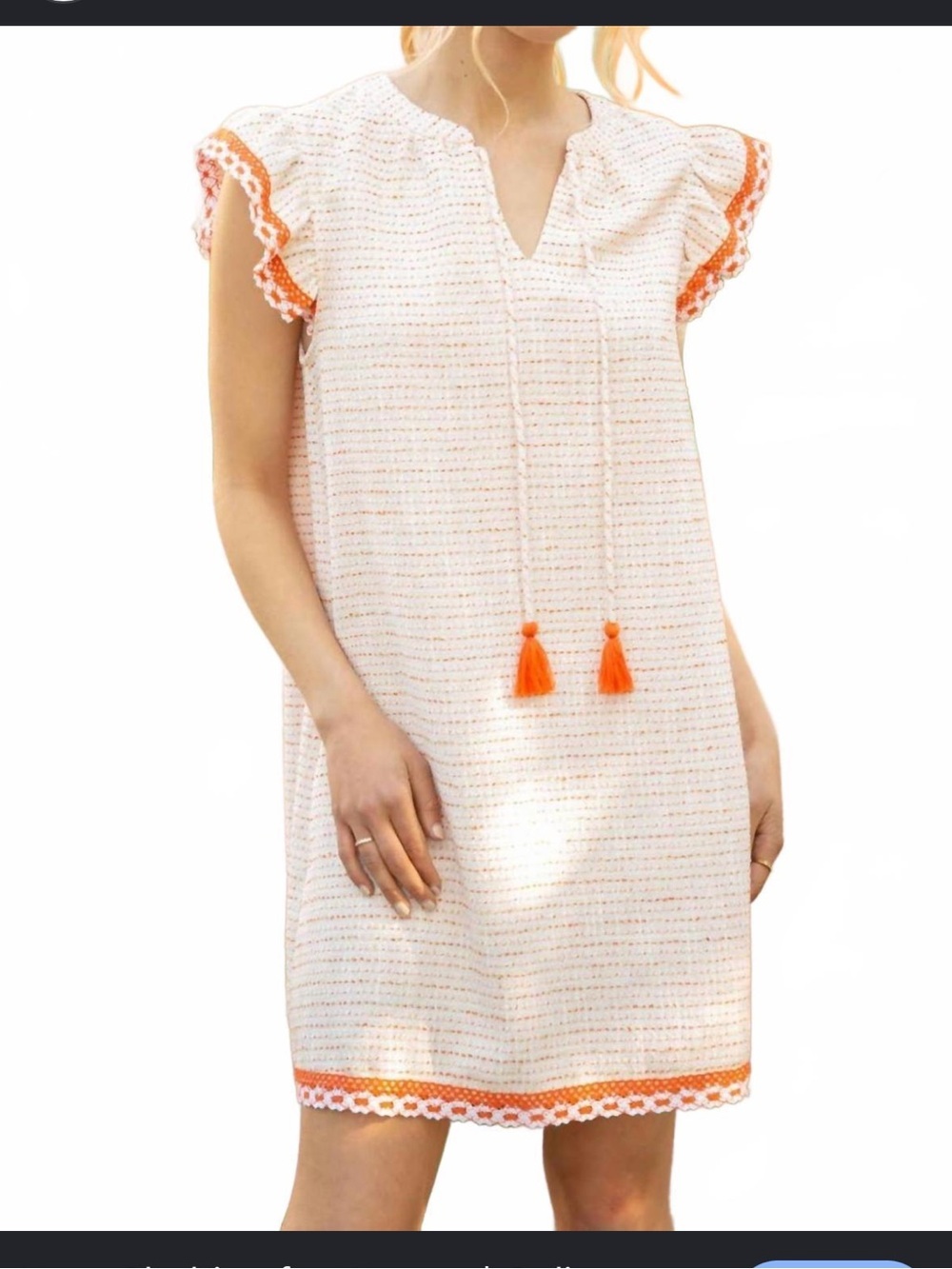 Voy Ruffle Shoulder Cream & Orange Tweed Mini Dress. Size M. Retail $70